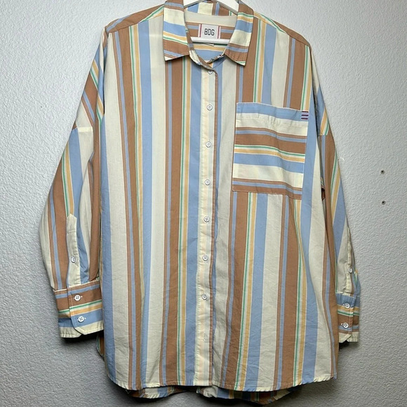 BDG Urban Outfitters Women’s Striped Oversized Button Down Pockets Size Medium - Picture 1 of 9